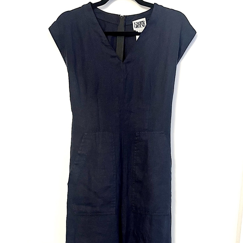 Prairie Underground Linen Tie Small Jumpsuit in Midnight Blue